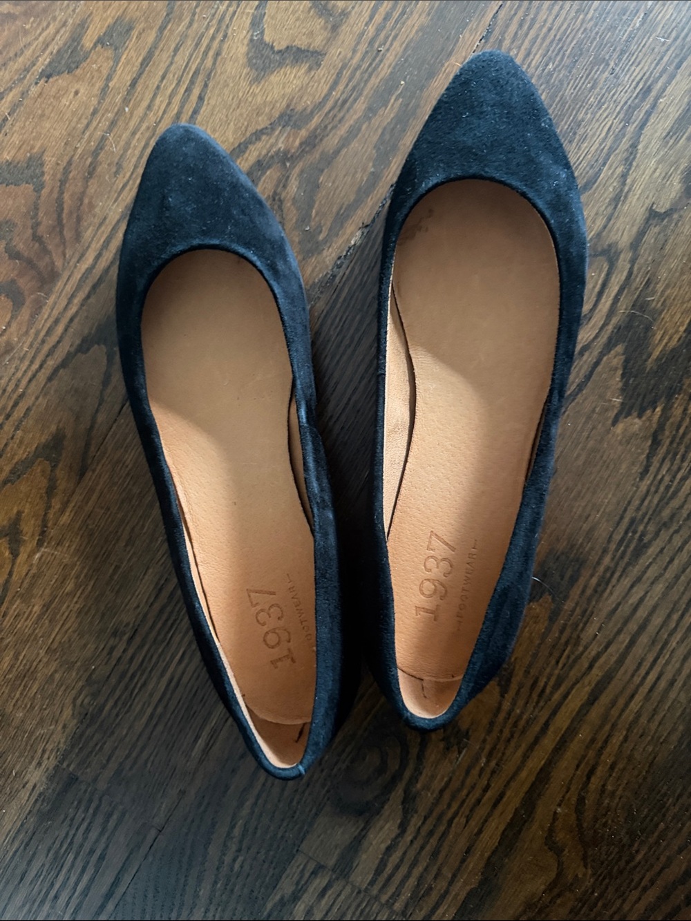 Black Suede Pointed Ballet Flats by
